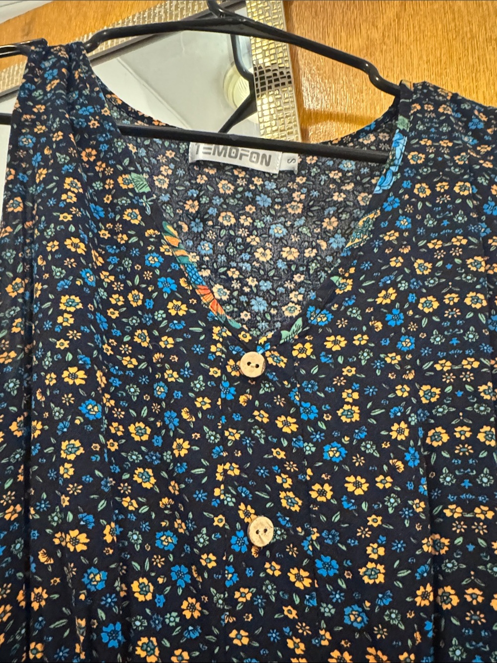 Temofon Size S Black and Blue Floral Sleeveless Maxi Dress - Picture 3 of 5